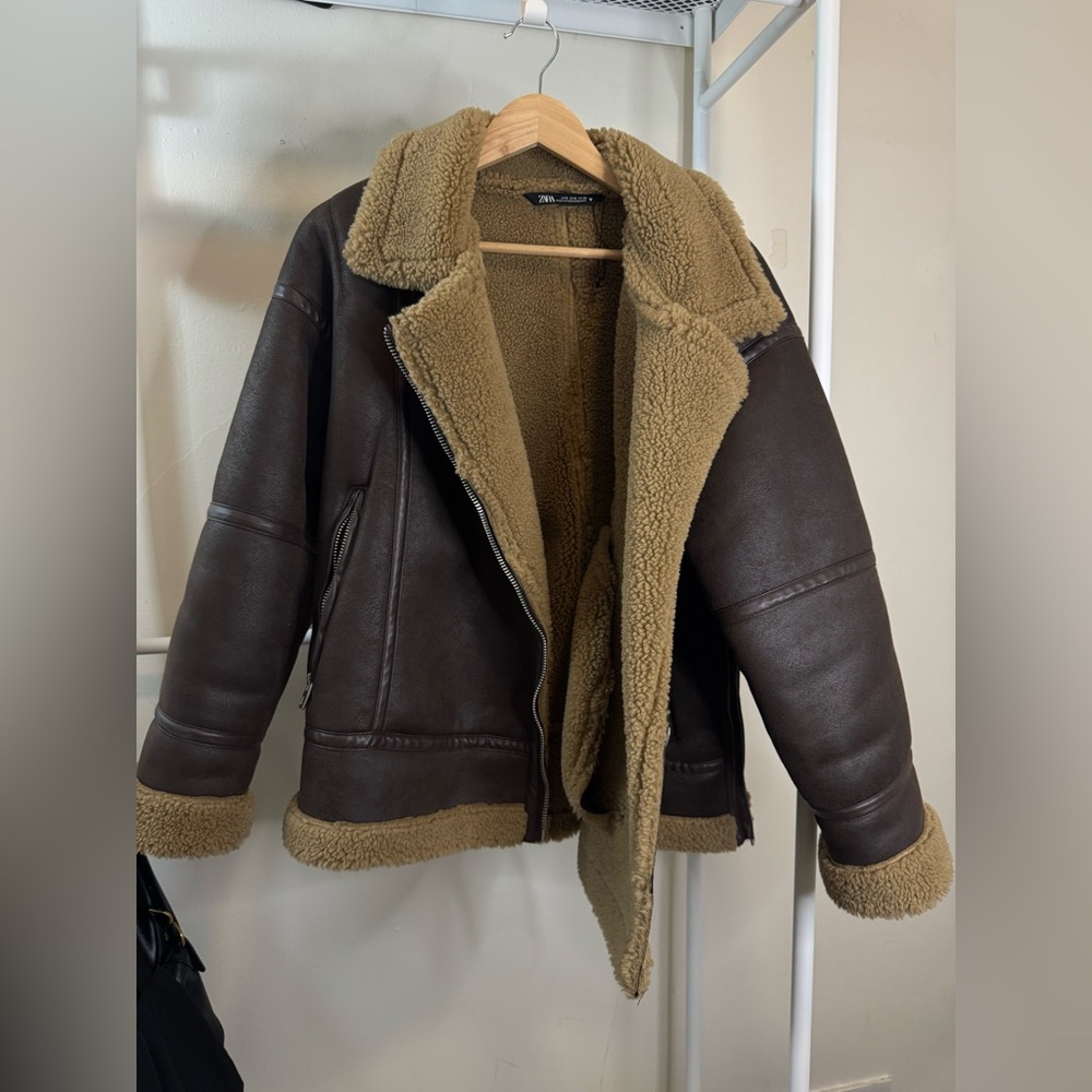 Zara Tan Shearling Coat